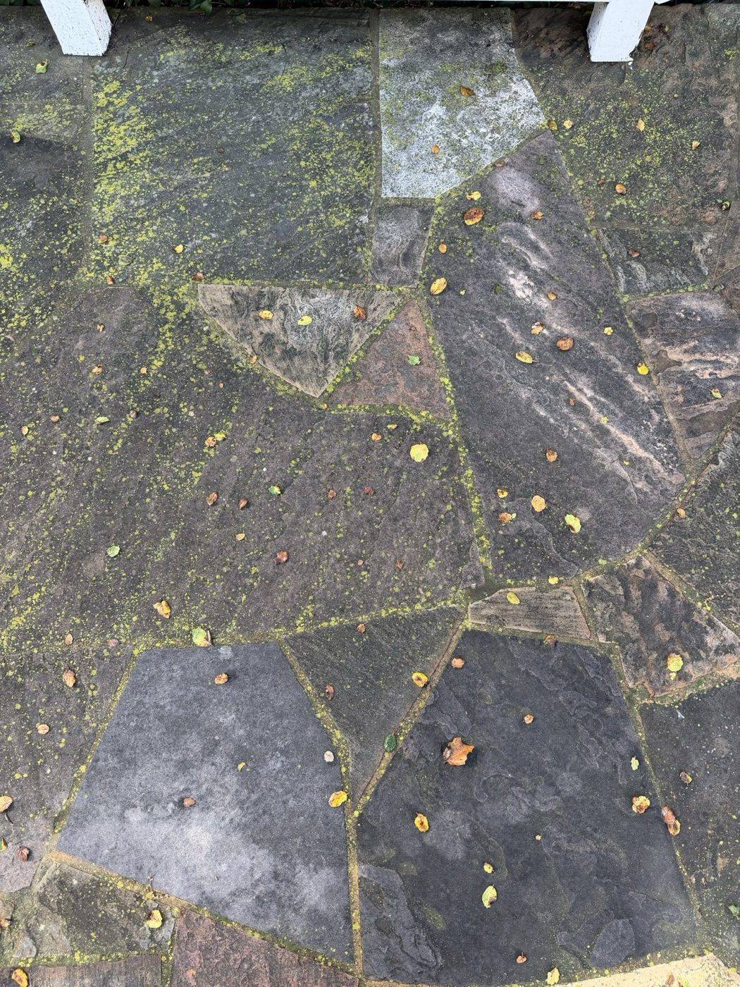 Flagstone Patio before cleaning by Valley Wash Pros