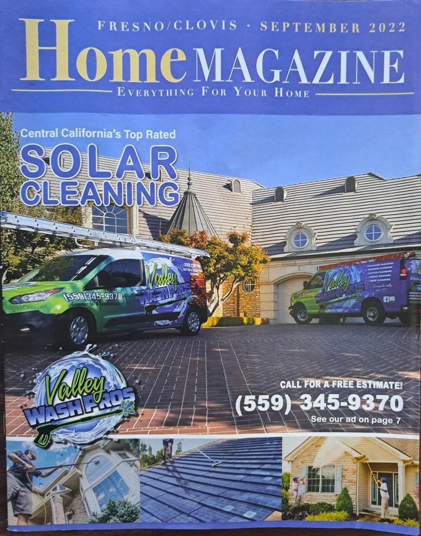 Valley Wash Pros solar panel cleaning work shown in a local home magazine feature