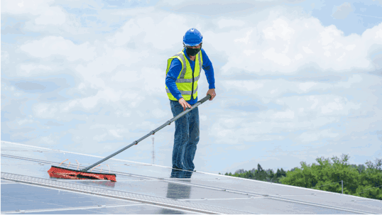 Man cleaning solar panels